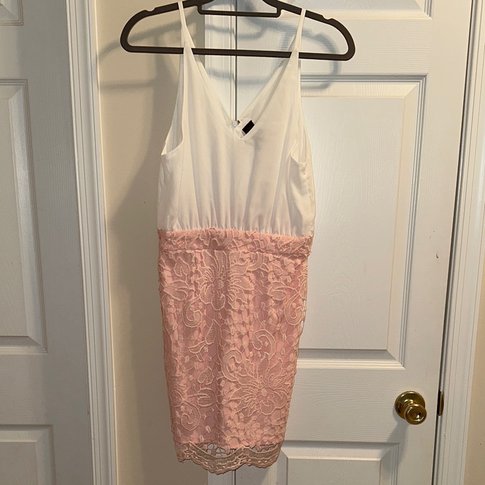 AX Paris Ivory and Blush Lace Mini Dress